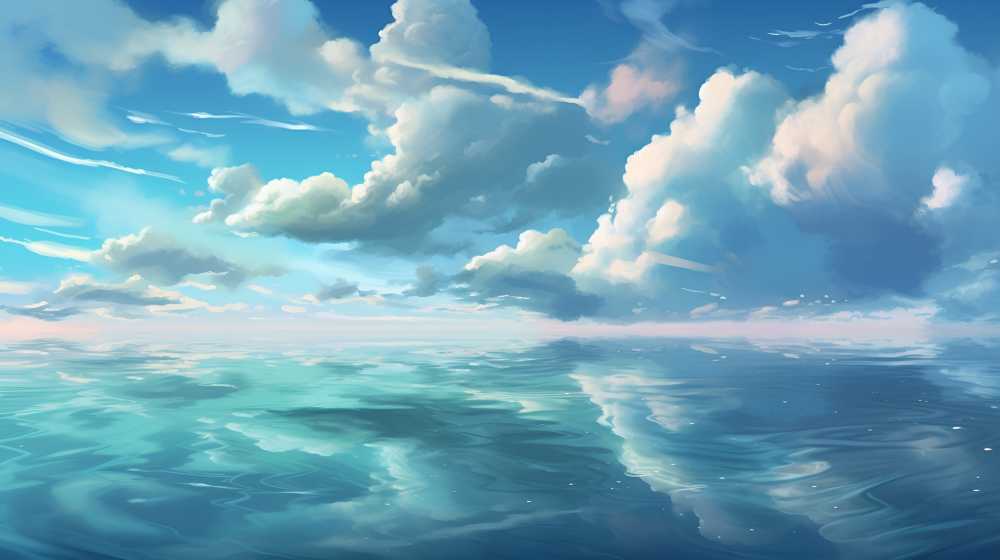 大海蓝天白云插画夏季