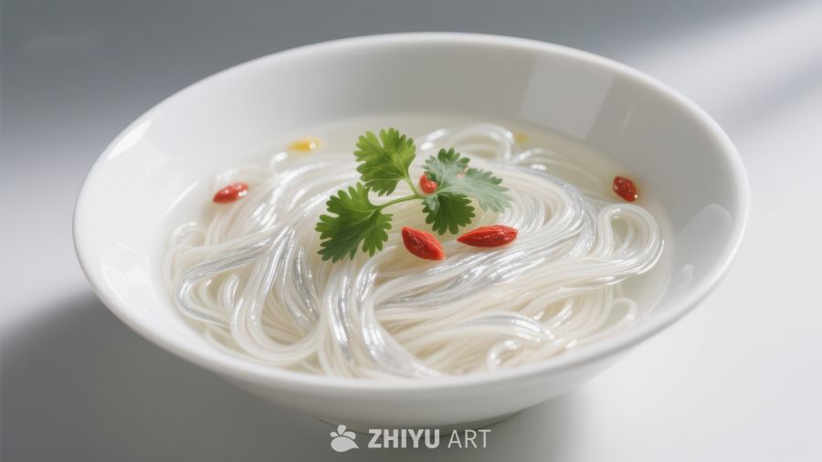 清汤米线配枸杞与香菜