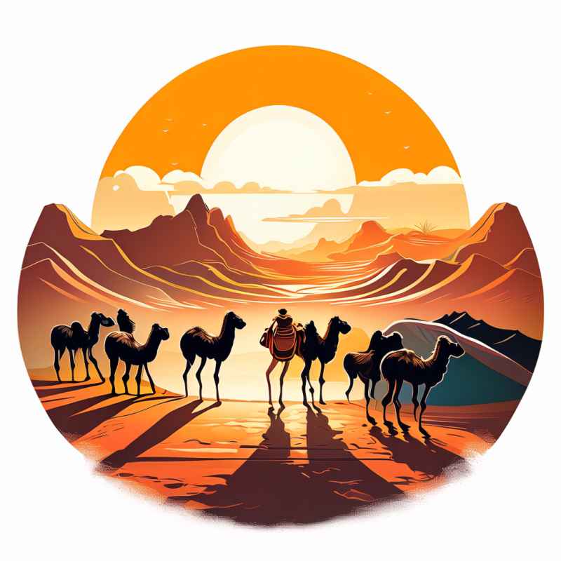 驼队沙漠丝绸之路元素插画 15