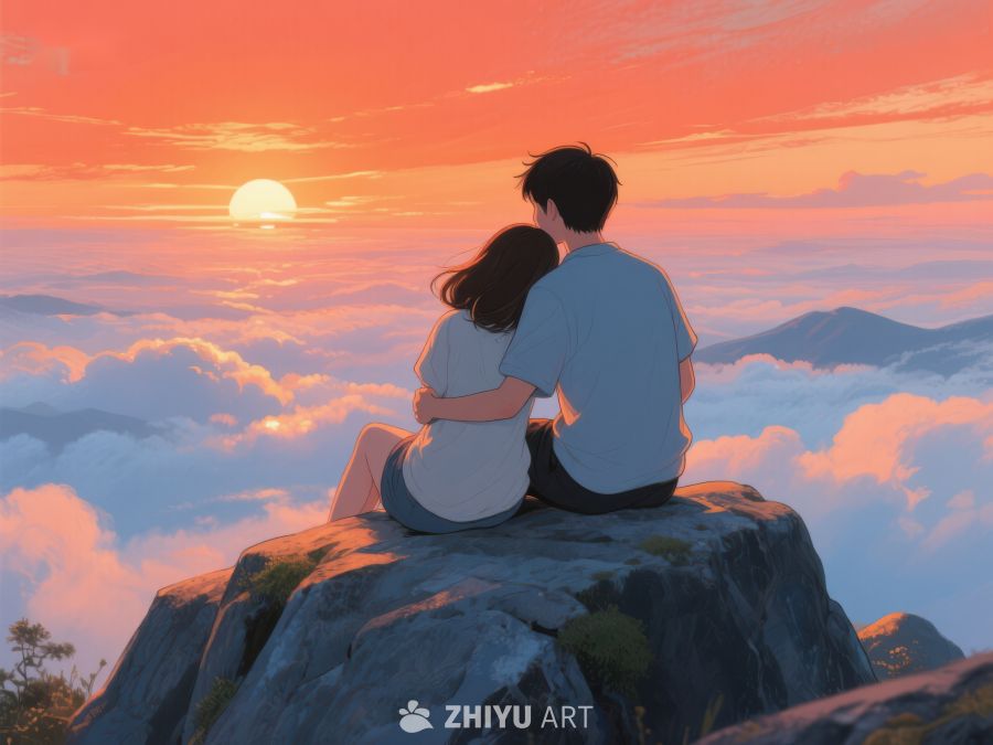 情侣山顶共赏日落美景 563