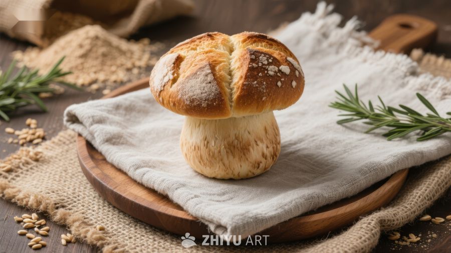 新鲜出炉的面包置于木质托盘上