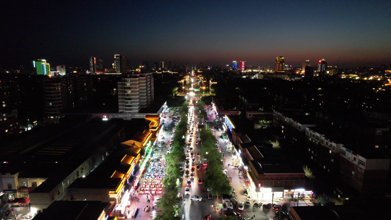山东东营城市夜景灯光航拍 