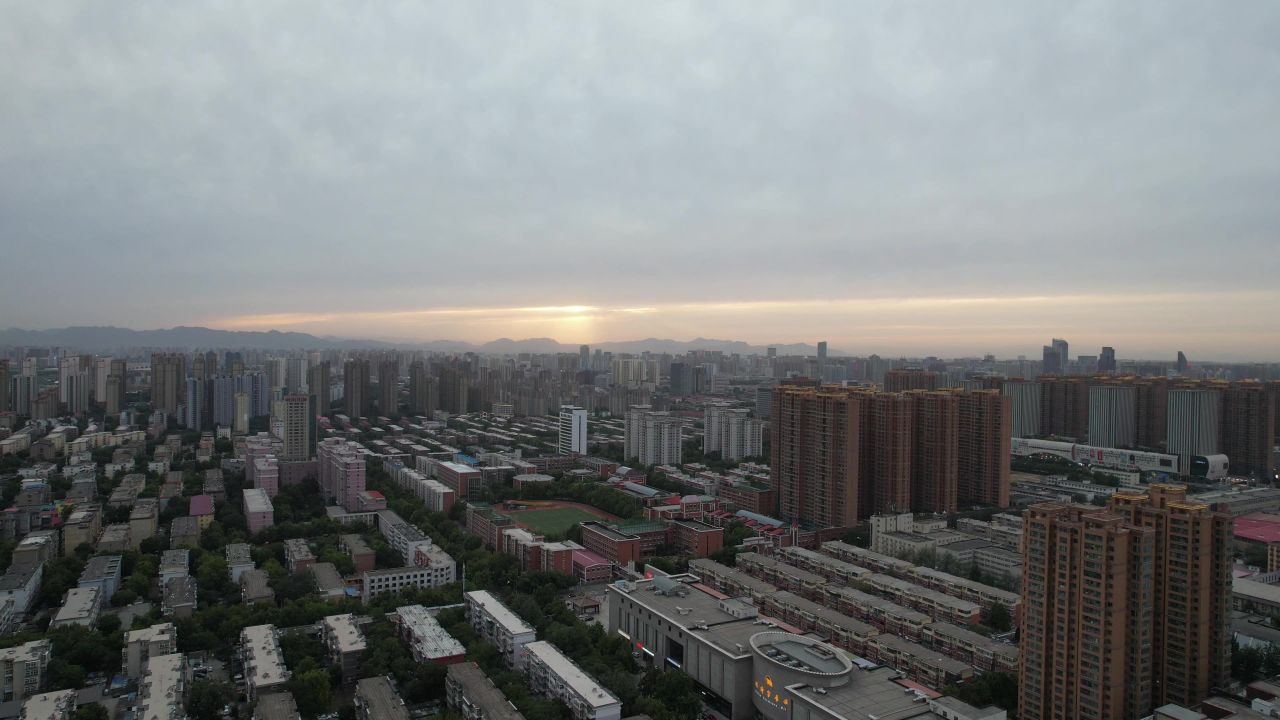 河北石家庄城市夜幕降临航拍