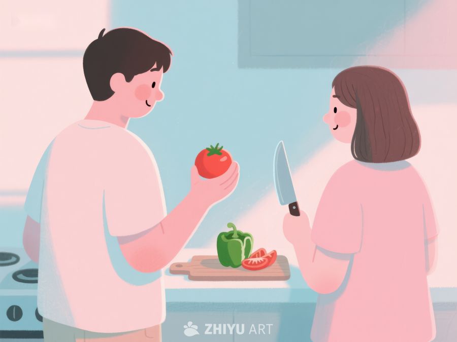 厨房里的一对男女正在准备蔬菜 28