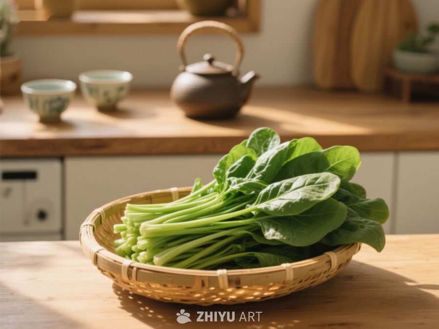 竹篮中的新鲜绿叶蔬菜 622