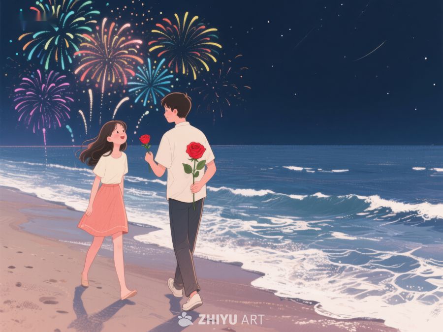 情侣海边漫步烟花夜 524