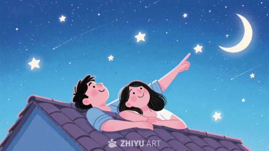 屋顶夜空下的温馨时光 531