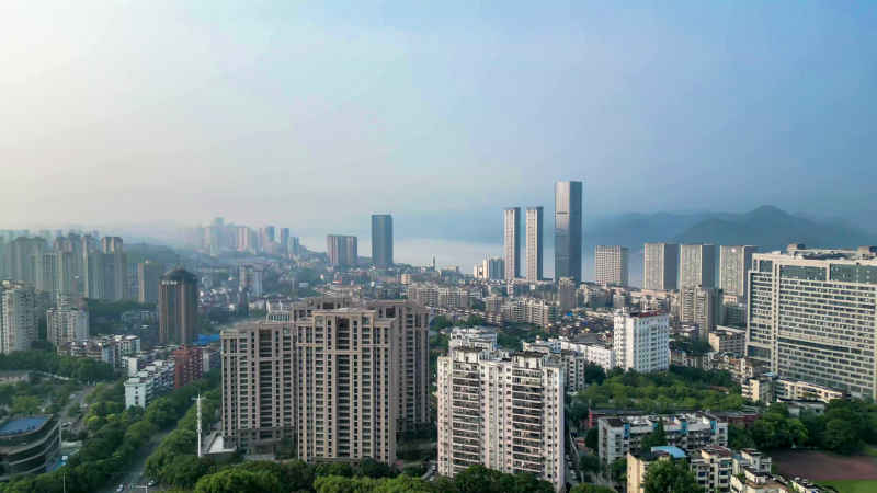 湖北宜昌城市风光航拍图 