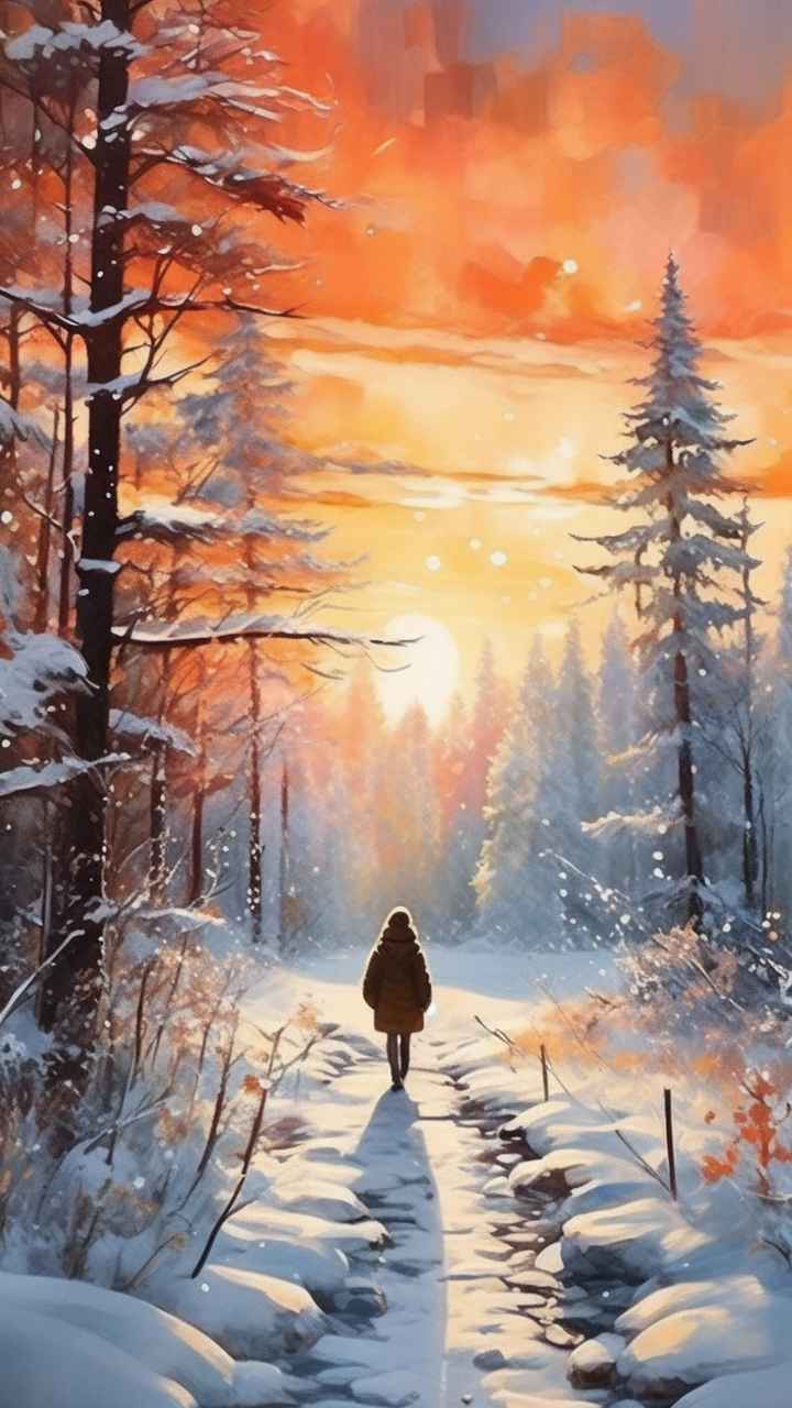 冬季背景图插画雪山雪景 105