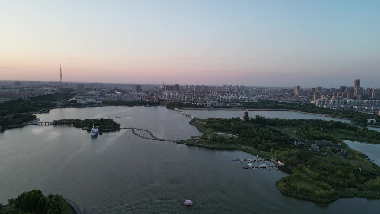 山东东营清风湖公园航拍