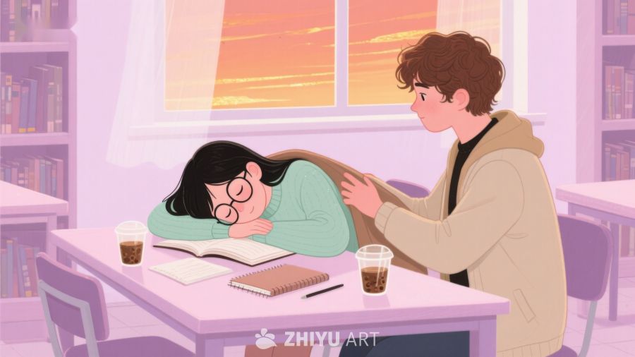 图书馆中，男生轻抚女生的头 322