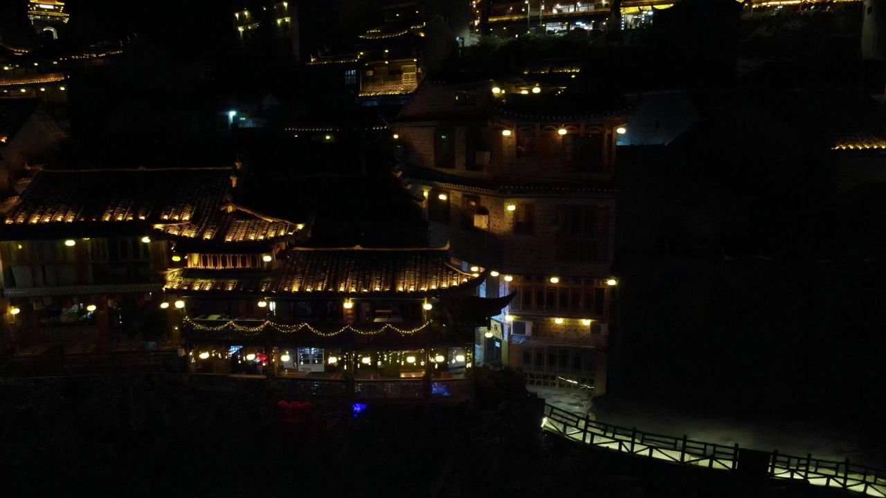 旅游景区湖南湘西芙蓉镇夜景延时
