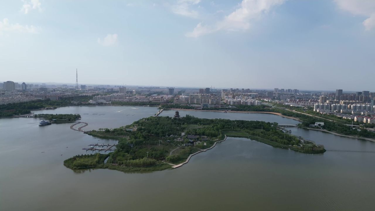 山东东营清风湖公园航拍