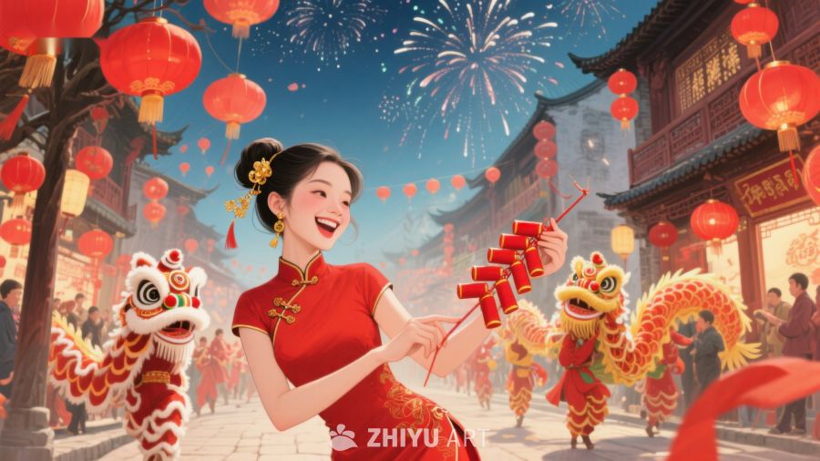 欢庆春节：舞狮表演与烟花绽放 30