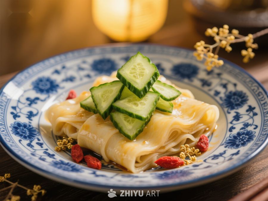 凉皮配黄瓜丝，传统美食 626
