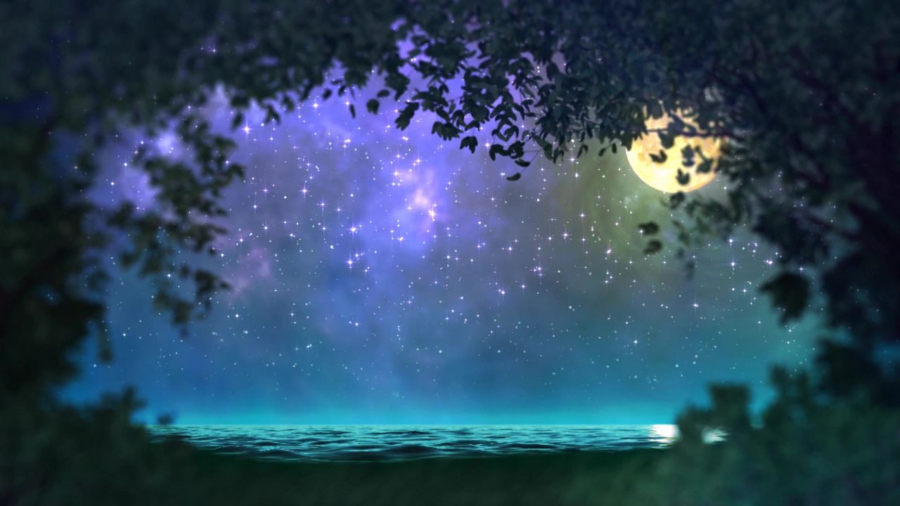 唯美大海上升月亮白月光蓝色夜空圆月明月大屏幕舞台LED视频  124