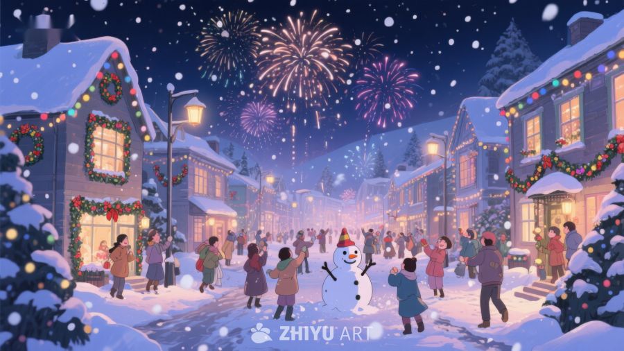 雪夜小镇的圣诞庆典 417