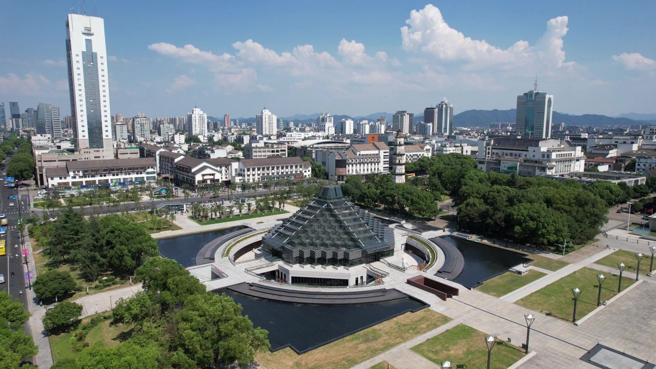 浙江绍兴城市广场航拍