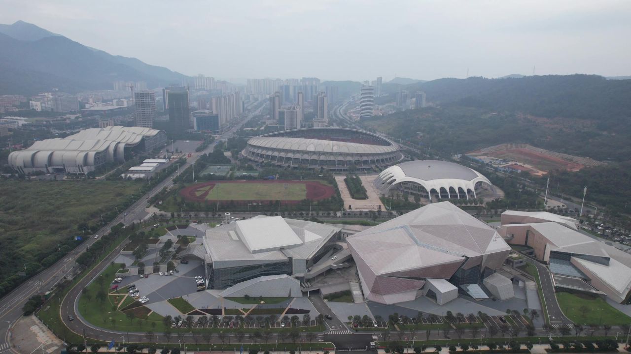 湖南郴州奥体中心体育馆博物馆科技馆航拍 
