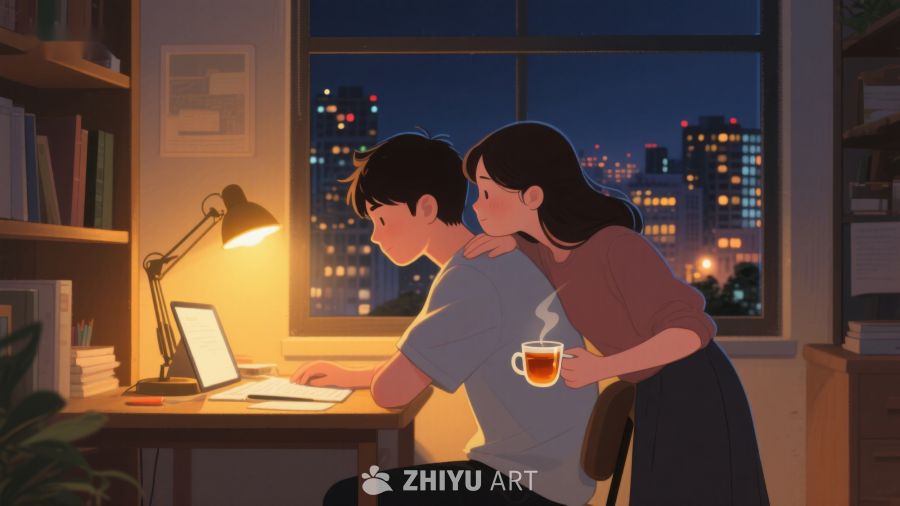 夜晚书房中的温馨时刻 606