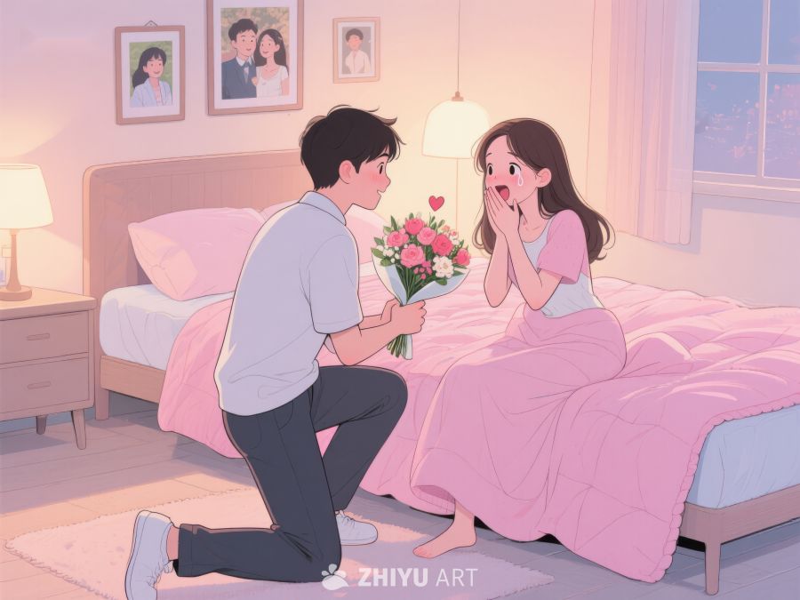男子单膝跪地献花，女子惊喜不已 502