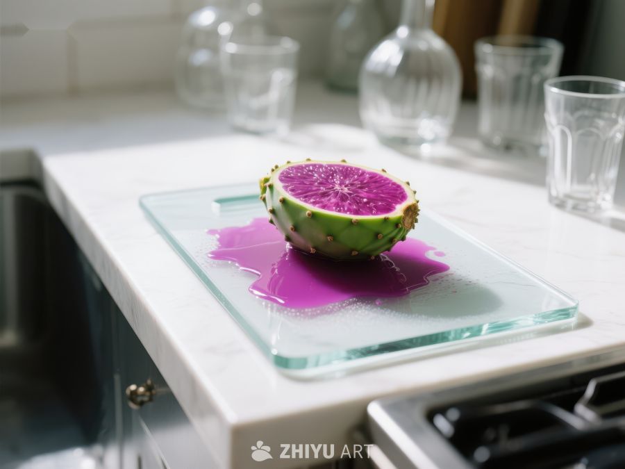 切开的仙人掌果置于玻璃盘上 406