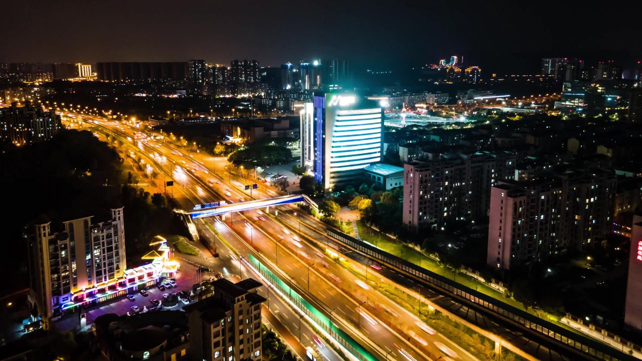 4K航拍南京江北新区夜景延时摄影