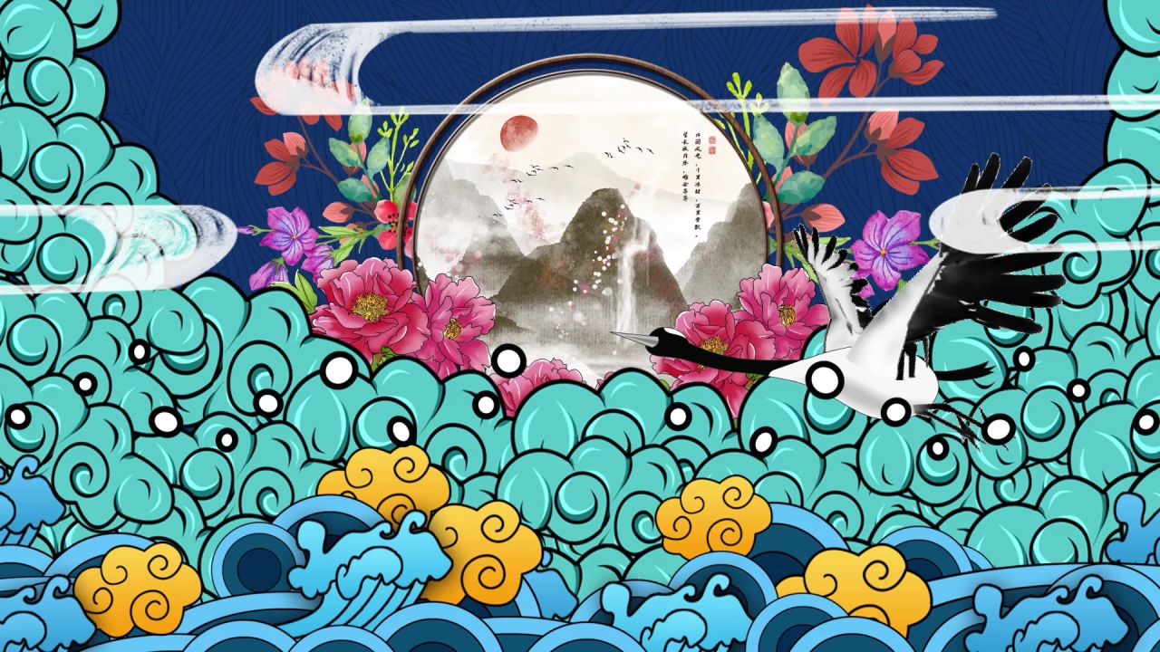 古风背景视频 中国风 意境春天 桃花 水墨 90