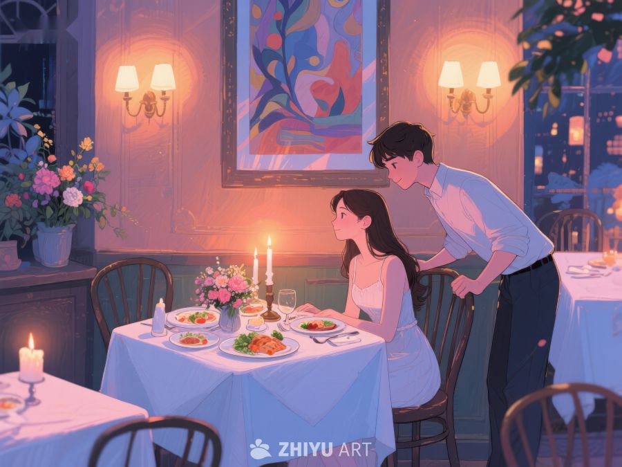 浪漫晚餐：情侣在温馨餐厅共度时光 429