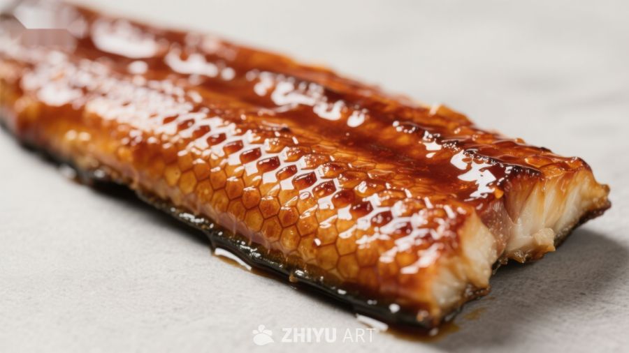 烤鱼片淋酱特写
