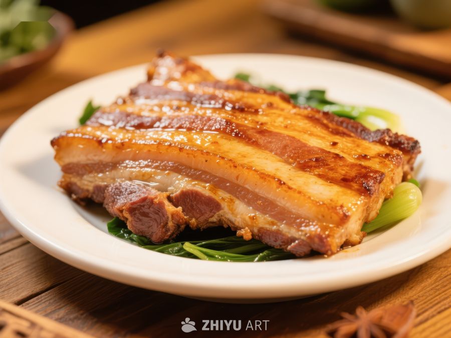 香煎五花肉配青菜