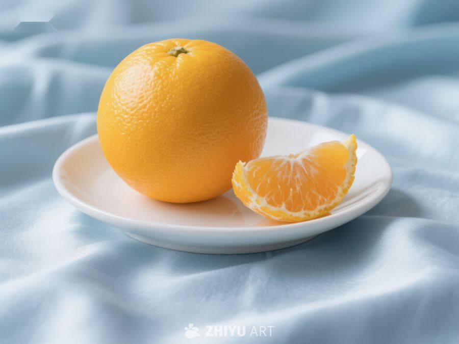 橙子与切片置于白色盘上 60