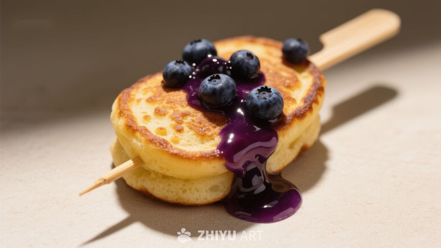 蓝莓酱淋面的小煎饼串