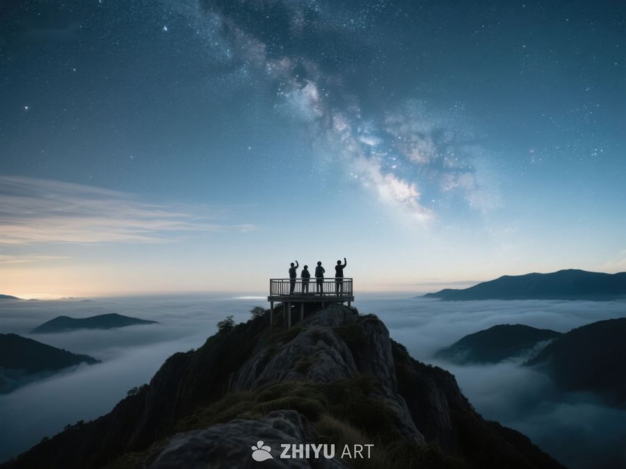 山顶观景台上的星空与云海 125