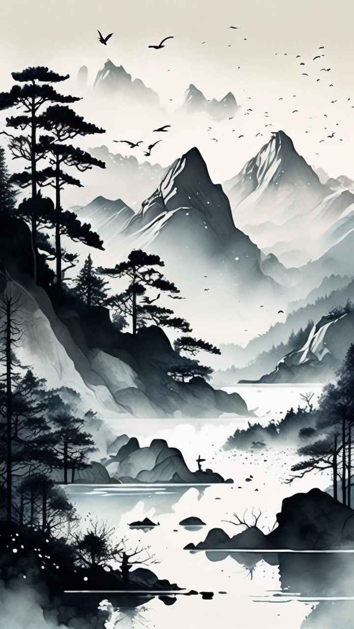 国风山水画背景插画 43