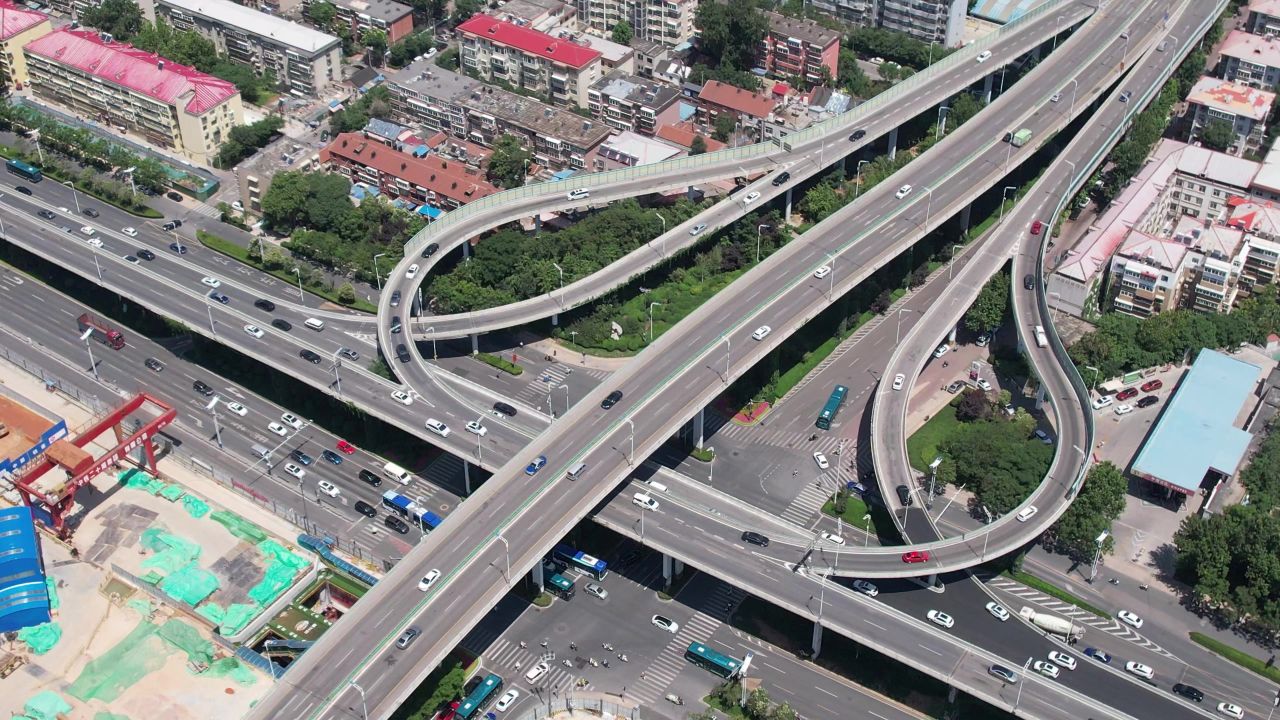 城市高架立交桥山东济南雨涵立交桥航拍 