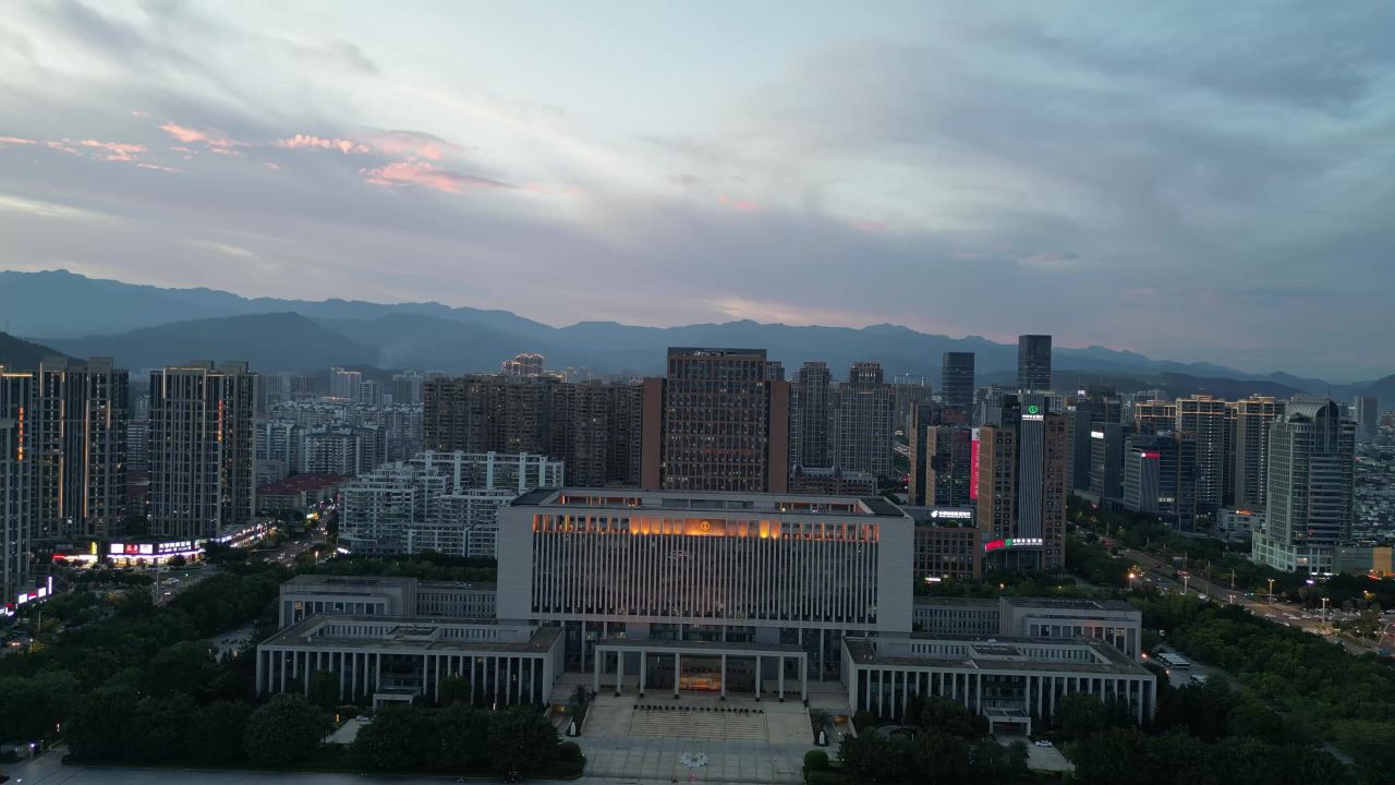 航拍福建龙岩市政府人民广场
