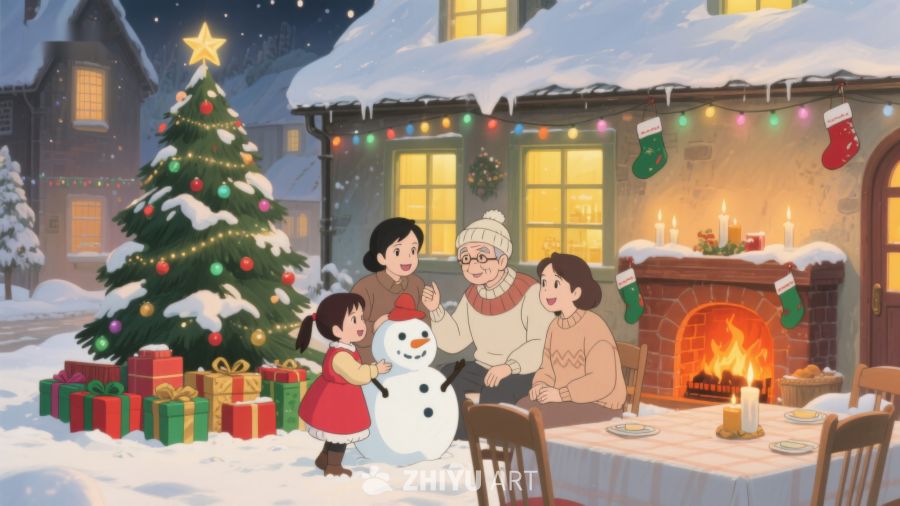 温馨圣诞夜，家人共聚堆雪人 294