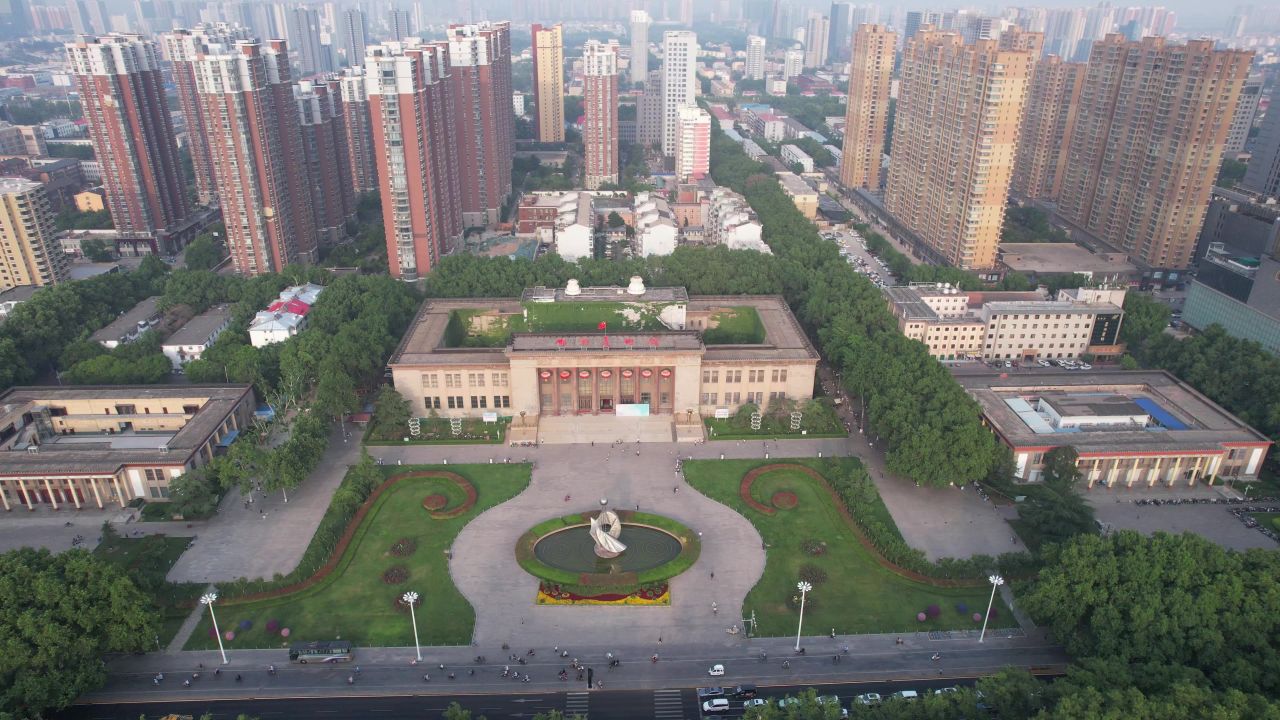 航拍河北邯郸美术馆地标建筑