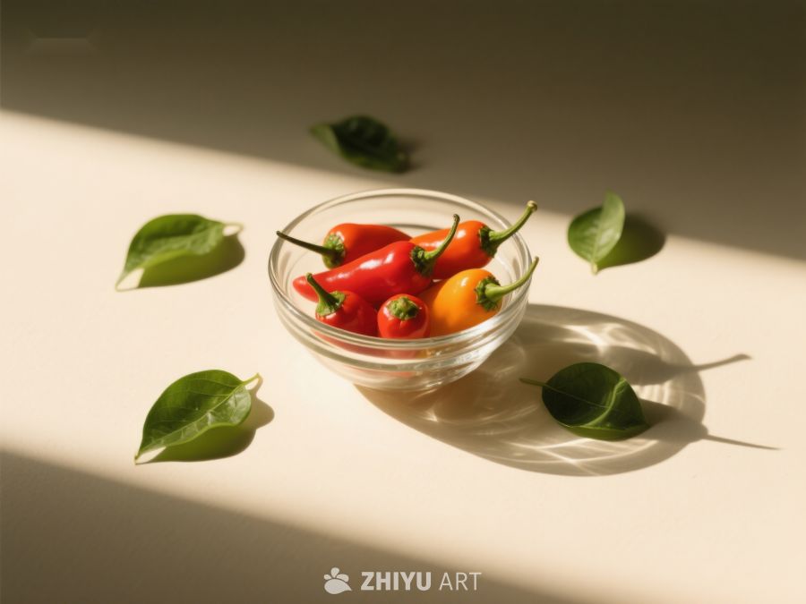 阳光下的辣椒与绿叶 571