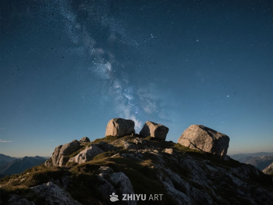 星空下的山巅巨石 205