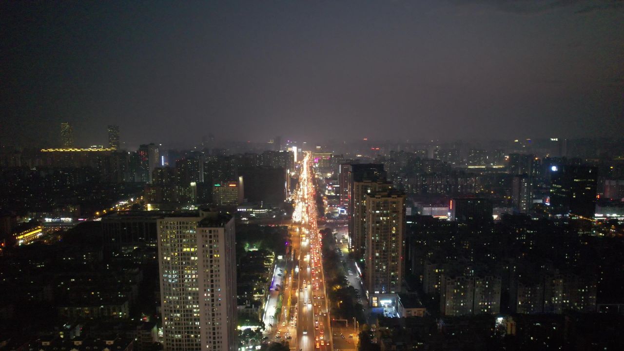 长沙万家丽高架桥城市夜景拥堵交通航拍 