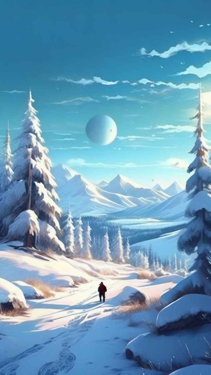 冬季背景图插画雪山雪景 99