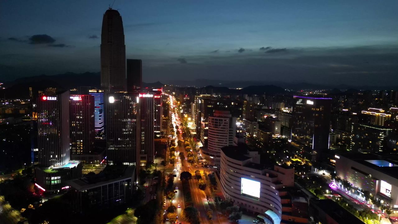  航拍台州城市夜景