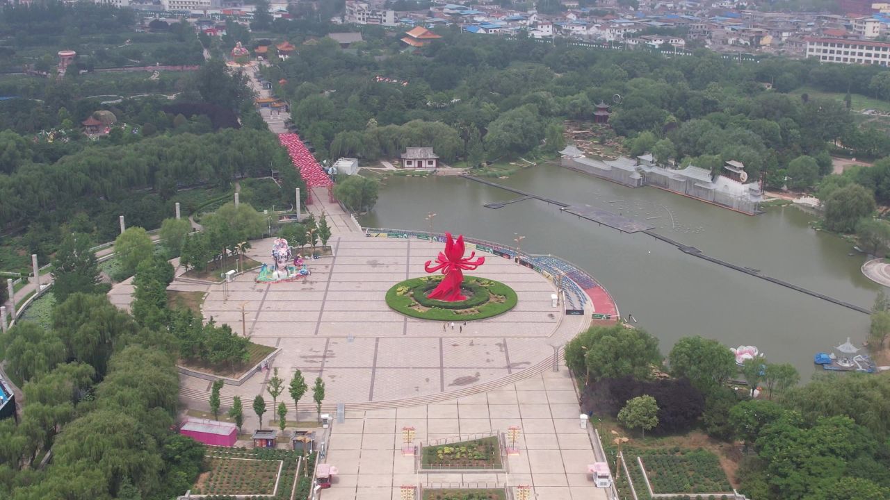 山东菏泽曹州牡丹园4A景区航拍 