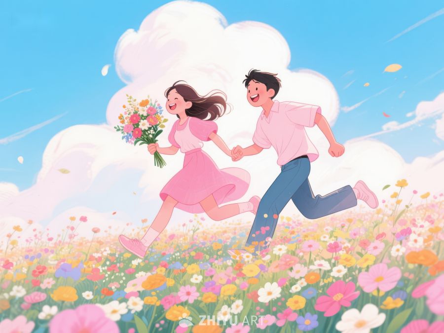 花田中奔跑的快乐情侣 328