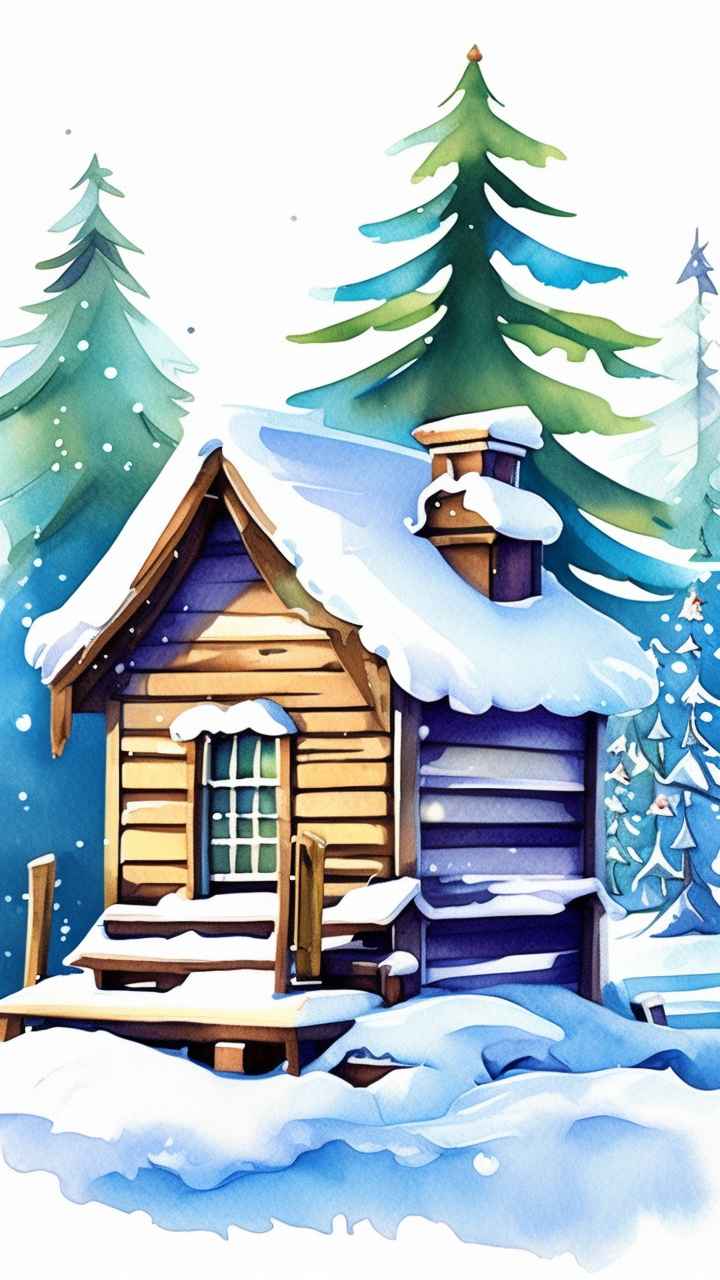 雪景唯美插画小屋 49