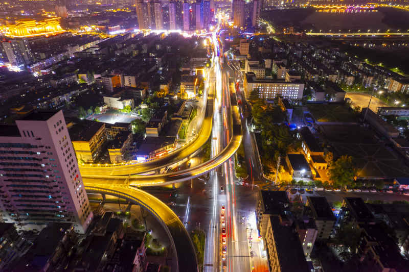 航拍洛阳-洛阳夜间城市道路