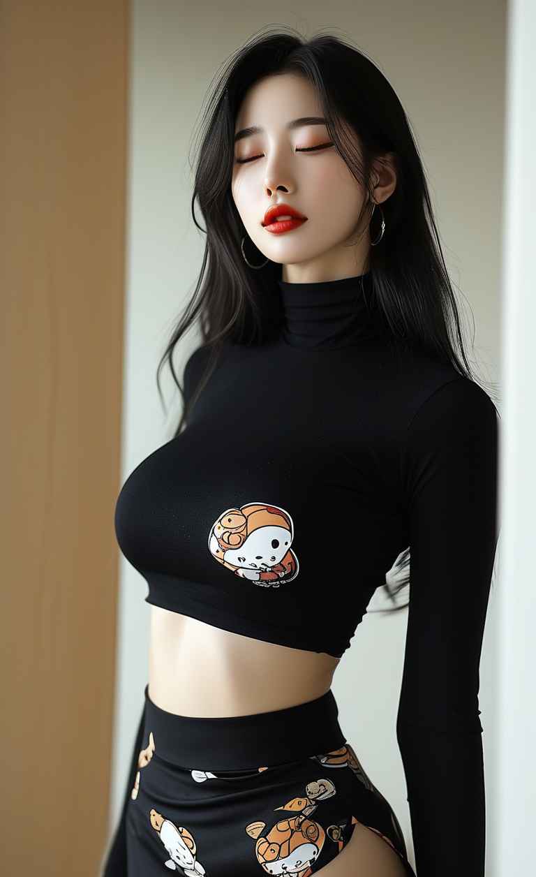 黑色衣服紧身穿搭美女长头发，成熟女性 34