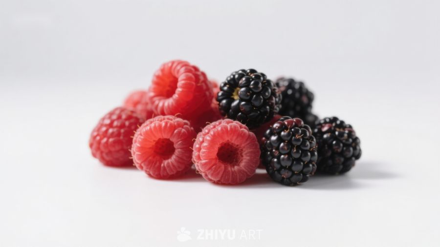 新鲜覆盆子与黑莓堆叠